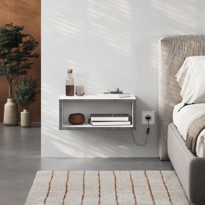Hanah Home Brik Mesita de noche Blanca y Gris Retro con LED Hanah Home Brik Mesita de noche Blanca y Gris Retro con LED